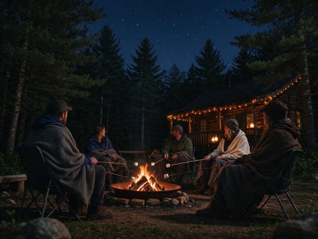 Marshmallows and stars by the cabin fire pit.